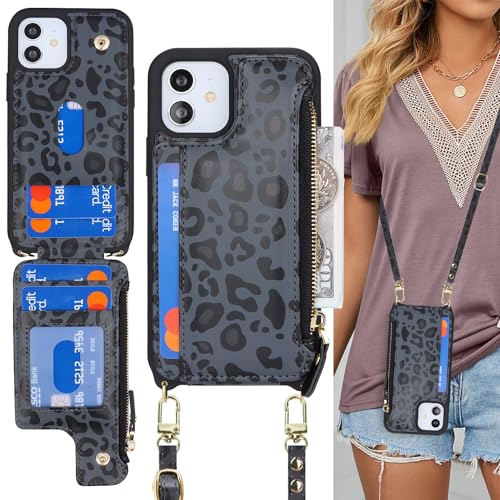 Cavor for iPhone 12 Wallet Case with Card Holder for Women, Leopard Black - color: L5-Leopard Black