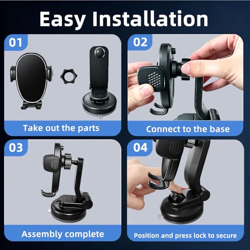 Car Phone Mount, Dashboard Phone Holder and Windshield Mount with One Button Release, Mechanical Clamp, Extendable Arm, 360 Degree Rotation, Washable Gel Suction Cup, Fits Most Smartphones - size: Universal | Mech