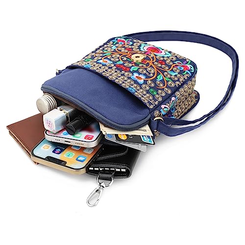 SILKAREA Embroidered Cute Mini Crossbody Bag for Women Small Handbags Wristlet Wallet Bag Cell-phone Pouch Coin Purse - color: S2 Blue Medium