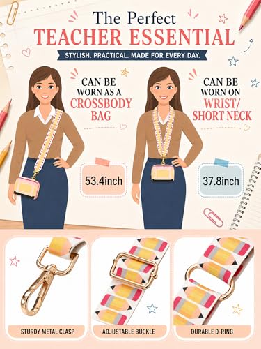 Woanger Teacher Phone Crossbody Lanyard with Wallet Pouch, Adjustable Clip Cell Phone Lanyard Back to School Teacher Gift - style: Pencil