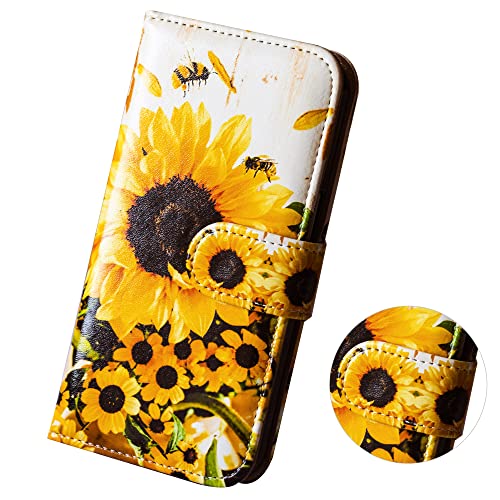 Bcov Case for iPhone 14 Pro, Sunflower Bee Flip Phone Case Wallet Cover with Card Slot Holder Kickstand for iPhone 14 Pro - color: Sunflower Bee