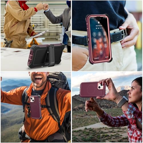 TUTUKII Magnetic for iPhone iPhone 15, 14 & 13 Case with Belt Clip Holster Dark Purple - color: Purple with Clip