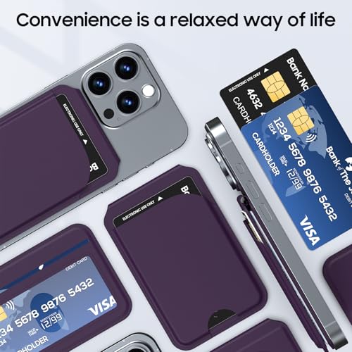 for Mag-Safe Wallet, Powerful Adjustable Holder for iPhone 17/16/15/14/13/12 Series Phone Wallet with ID Window, RFID Blocking (Purple) - color: Purple