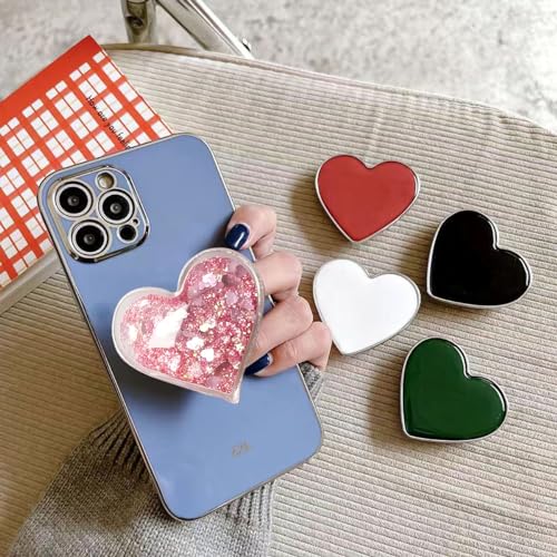 Cute Heart-Shaped Expanding Phone Grip - Pink Quicksand Glitter Collapsible Phone Mount Holder Stand for Girls Women, Lovely Phone Charm and Accessories,Finger Snap Grip Holder for Kindle, iPhone