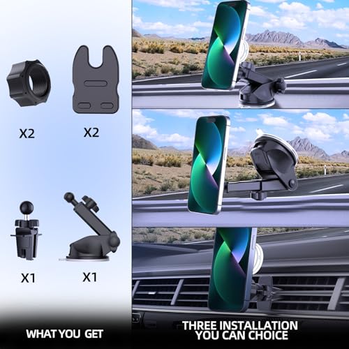 Socket Car Mount for Dashboard Air Vent Windshield,Car Phone Holder for Socket Grip with 2 Mounts,3 in 1 Stable Air Vent Clip Powerful Suction Cup Phone Holder Fit for All Car - style: Dashboard+Air vent
