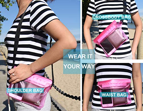 Freegrace Waterproof Pouches with Waist Strap / Pouch Case Bundle Set- Keep Your Phone & Valuables Dry and Safe - Waterproof Dry Bags for Boating Swimming Snorkeling Kayaking Beach Water Parks Pool - color: Pink & Case