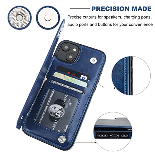 ONETOP for iPhone 14 Plus Wallet Case with Credit Card Holder,Blue | Kickstand,ID/Cash Holder,Case Wallet with Card Slots,Double Magnetic Clasp,Durable PU Leather Shockproof Cover for Women Men - color: Blue