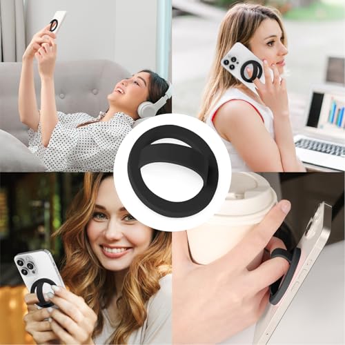 Magnetic Silicone Ring Grip Phone Holder, Loop Grip Phone Holder,Magnetic Phone Loop,Magsafe Phone Grip,Compatible with Magsafe for iPhone 16/15/14/13/12 Series (Black) - color: Black