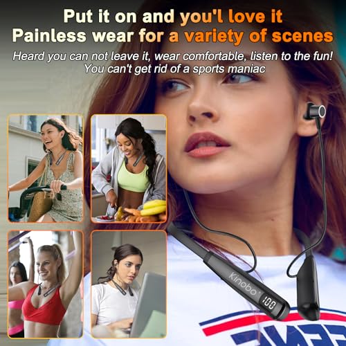 Kinobo Neckband Bluetooth Headphones, 6.0 Bluetooth 100 Hours Playtime,IPX7 Sports Waterproof Earbuds with Microphone Noise Cancelling with HiFi Speakers Multiple Switchable Sound Modes - color: Cable