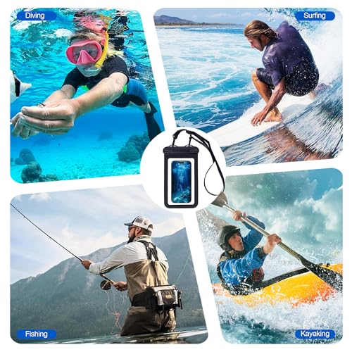 IPX8 Waterproof Phone Pouch Universal Cell Phone Dry Bag Patented Sealed Lock Lanyard Mobile Phone Case for Swimming Surfing Beach for iPhone 17 16 15 Samsung S26 S25 Xiaomi up to 8.9" - color: Black - 1 Pack