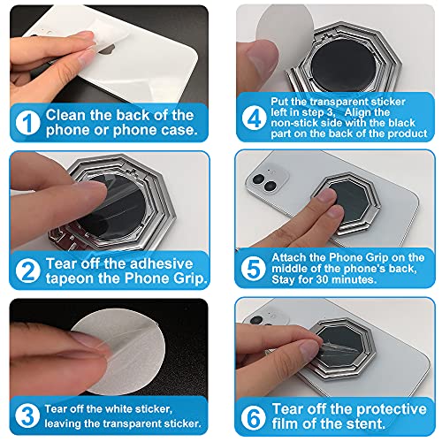 Cellphone Ring Holder Finger Kickstand, Foldable 360° Rotation Cell Phone Stand for Desk, Magnetic Car Mount, Metal Multi-Angle for Phone Back Grip Compatible with iPhone, iPad (Silver) - color: Silver