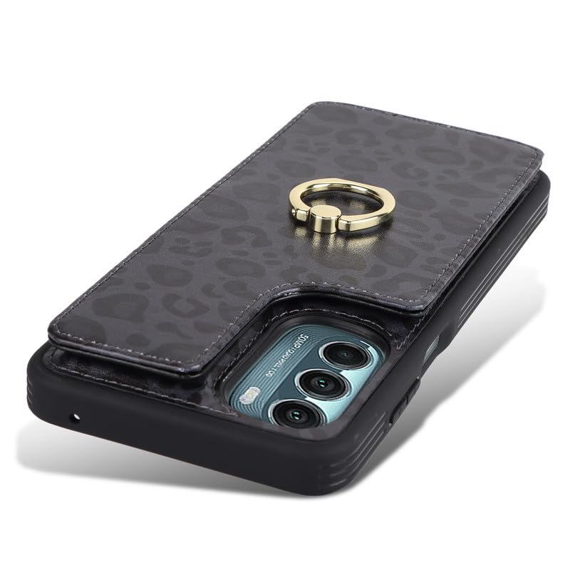 Lipvina for Moto G Stylus 5G 2022 Case with Card Holder,Credit Card Holder,Ring Stand,Cute Phone Wallet Case 6.4"(Black Leopard) - color: 02-Black Leopard, size: Moto G Stylus 5G 2022