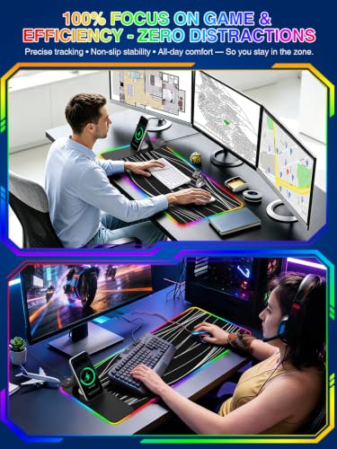 RGB Mouse Pad with Foldable Phone Stand Wireless Charger, 31.5"x11.8" XL Gaming Mousepad Large Desk Mat, Desk Pad with 11 Colors 5 Modes, Waterproof - color: Black Touch Control Stand XL Line