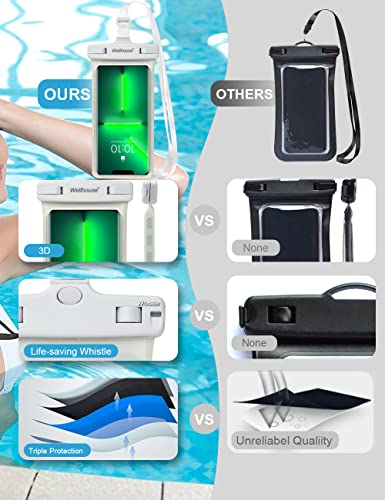 wellhouse Waterproof Phone Pouch, Waterproof Phone Case for iPhone 17 16 15 14 13 Pro Max XS Samsung, IPX8 3D Cellphone Dry Bag Beach Essentials (1 Pack - Luminous White7.0, 7 inch) - color: 1 Pack - Luminous White7.0"