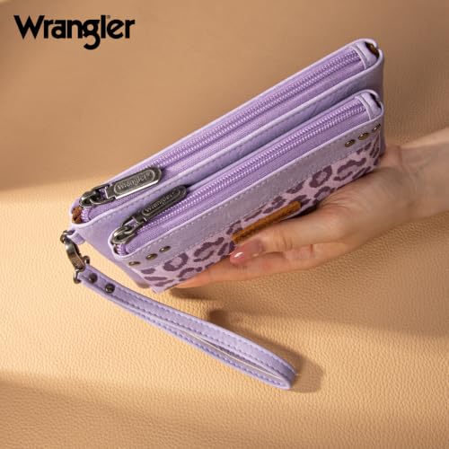 Montana West X Wrangler Wallets for Women Ladies Female Large Card Cases & Money Organizers Double Zipper Wristlet Western Cash Wallet with Rfid Lining with Wrist Strap - color: Purple