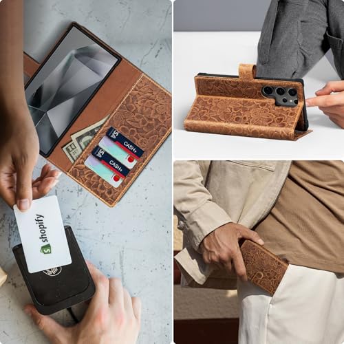 Leather Wallet Case for Samsung Galaxy S25 Ultra, Brown | Magnetic Detachable, 2-in-1 Flip Folio, Card Slots & RFID Blocking, Shockproof Protection - color: Brown, size: S25 Ultra - 6.9''