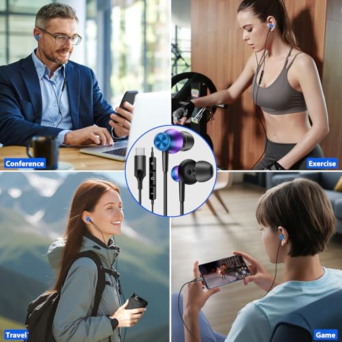 COOYA USB C Headphones for iPhone 17 18 Pro Max/iPad Wired Earbuds Purple - color: Purple