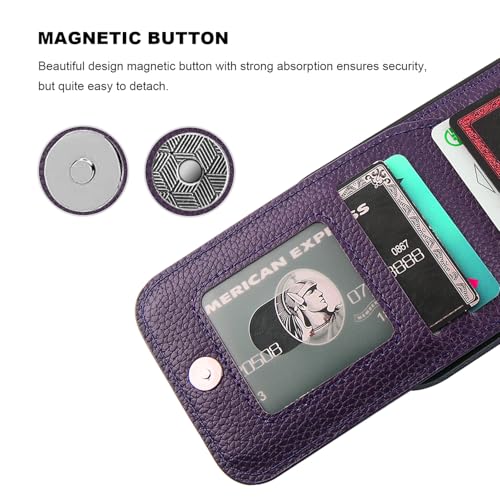 KIHUWEY for iPhone 17 Wallet Case Card Holder Kickstand, Lichee Dark Purple | Credit Card Slots, PU Leather, Magnetic Clasp, Flip Heavy Duty Protection Cover for Men and Women - color: Lichee Dark Purple