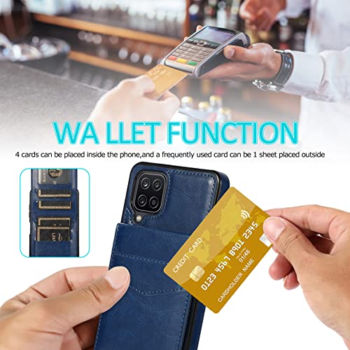Phone Case for Samsung Galaxy A42 5G with Tempered Glass Screen Protector Credit Card Holder Wallet Cover Stand Leather Cell Accessories Glaxay A 42 G5 Gaxaly 42A S42 4G 2021 Cases Women Men Blue - color: Blue