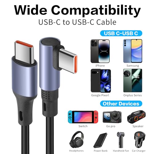YACSEJAO 90 Degree Coiled USB C to USB C Cable 65W 1M/3.2FT, Straight - style: Straight