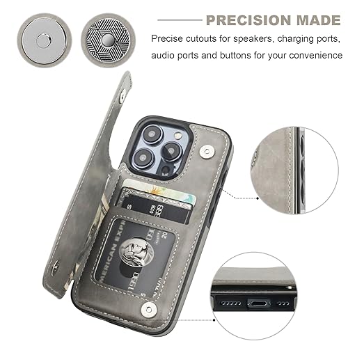 ONETOP for iPhone 15 Pro Wallet Case with Credit Card Holder,Gray | Kickstand,ID/Cash Holder,Case Wallet with Card Slots,Double Magnetic Clasp,Durable PU Leather Shockproof Cover for Women Men - color: Gray