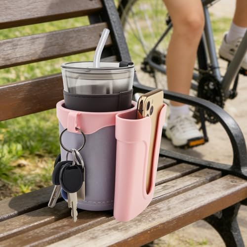 3-in-1 Bike Cup Holder with Cell Phone Case Keys Hook, Gray Pink - color: grey pink
