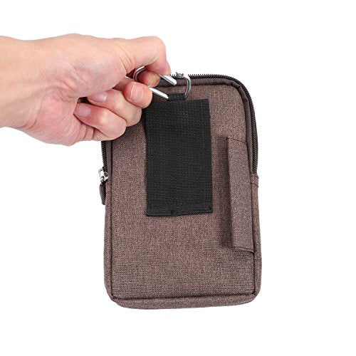 Men's Cell Phone Waist Bag Vertical, Cellphone Belt Loop Holster, Outdoor Sport Travel Nylon Small Mobile Phone Pouch Smartphone Waist Bag with Carabiner Hook Pen Holder Zipper Handbag Carrying Case - color: Brown