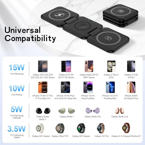 Wireless Charger for Samsung, 3 in 1 Charging Station Travel Charger - color: Black