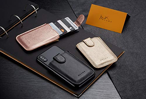 Phone Card Holder RFID Blocking Sleeve, Pu Leather Back Phone Wallet Stick-On Pull up 5 Card Holder Universally Pocket Covers Credit Cards Cash for iPhone/Android/Samsung/ Smartphones.Black (Black) - color: Black