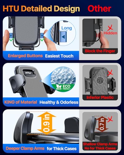 HTU [2026 Latest Upgrade Military-Grade Anti-Shake Car Phone Holder, 90+LBS Strong Suction Car Phone Mount, 360° Rotatable Mount for Dashboard Windshield Vent, for iPhone 17/16 Pro Max, Deep Gray - color: Deep Gray