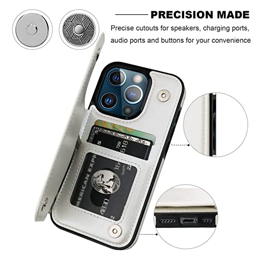 ONETOP for iPhone 13 Pro Wallet Case with Card Holder,White - color: White