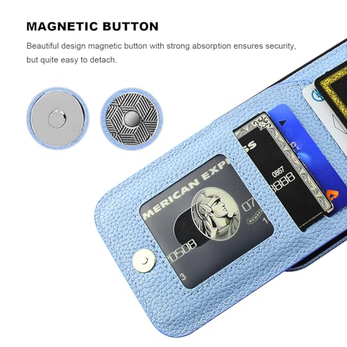KIHUWEY for iPhone 16 Pro Wallet Case Card Holder, Lichee Light Blue | Credit Card Slots, PU Leather, Kickstand, Magnetic, Flip Heavy Duty Protection Cover for Men Women - color: Lichee Light Blue