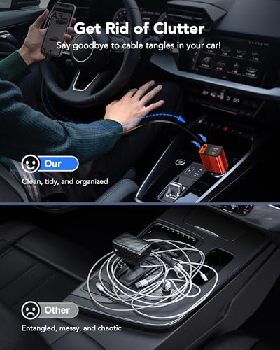 Retractable Car Charger,85W Fast Charging Car Charger with USB-C & USB-A - color: Red