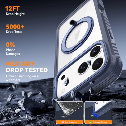 Magnetic for iPhone 17 Pro Case, Compatible with MagSafe, Full Body Rugged Case with Built-in Screen Protector & Kickstand & Belt-Clip (Blue) - color: Blue