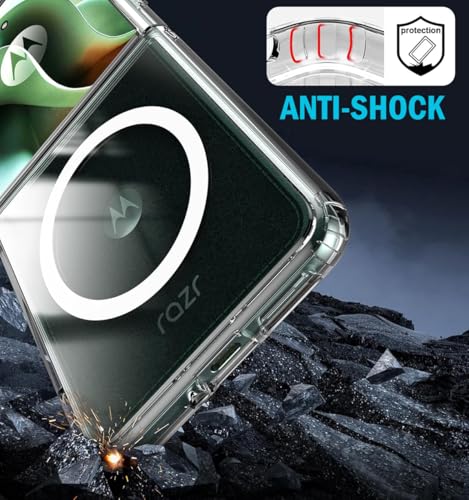 Combo for Motorola RAZR Ultra 2025/2026 Flip Phone Case Belt Clip - Clear | Compatible with MagSafe, Magnetic, Rotating Holster Holder, Also Fits Moto RAZR Plus 2024/2025/2026