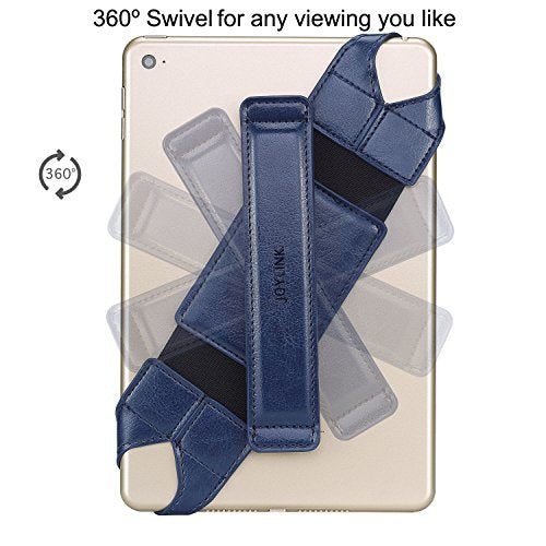 joylink iPad Hand Holder Strap, 360 Degrees Swivel Leather Handle Grip with Elastic Belt, Secure & Portable for 7.9" Tablets (Samsung, iPad mini),Blue - color: Blue