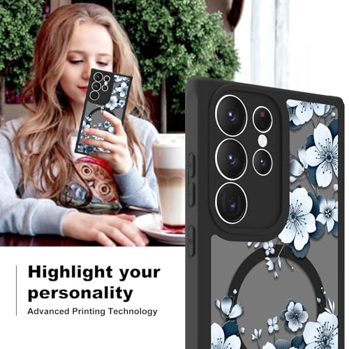 Magnetic for Samsung Galaxy S23 Ultra Case,White Flower | Compatible with MagSafe,Cute Fashion Translucent Matte Hard Back Shockproof Anti-Scratch Phone Case-Ink Flower - color: Ink Flower, size: Samsung Galaxy S23 Ultra