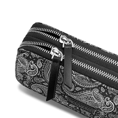 RFID Crossbody Wallet Wristlet Purse with Phone Pocket For Women Vegan Leather - color: Zi-paisley Black