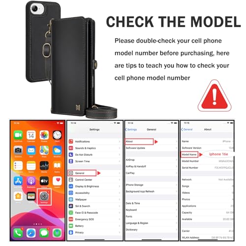 for Wallet Case Compatible with iPhone 16e / 17e ,Multi-Function Detachable 2 in 1 Magnetic iPhone 16e / 17e Case Wallet,Flip Strap Zipper Card Holder Phone Case with Shoulder Straps (Black) - color: Black, size: iPhone 16E