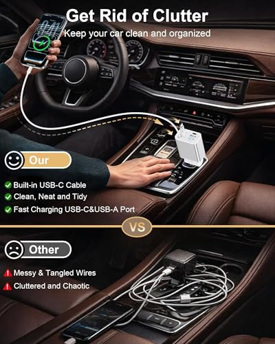 Retractable Car iPhone Charger USB C, Fast Car Charging Adapter USBC - color: White