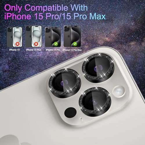 Camera Lens Protector for iPhone 15 Pro/15 Pro Max, Glitter Black - color: Glitter Black