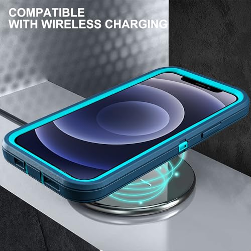 YKHJKLEC for iPhone 12/12 Pro Case, Military Grade 3 in 1 Heavy Duty Shockproof/Drop Proof/Dust Proof with 2Pcs Tempered Glass Screen Protector (Blue/Turquoise) - color: Blue/Turquoise