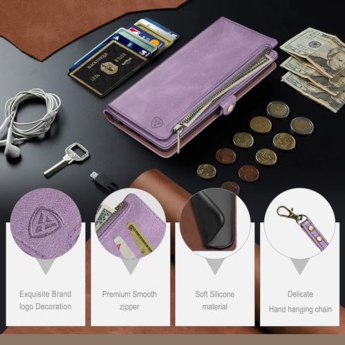 XcaseBar Compatible with iPhone 16e 6.1"/17e 6.1" Wallet case with Zipper Credit Card Holder【RFID Blocking】,Flip Folio Book Phone case Shockproof Cover Women Men for Apple 16e case Lilac Purple - color: Lilac Purple