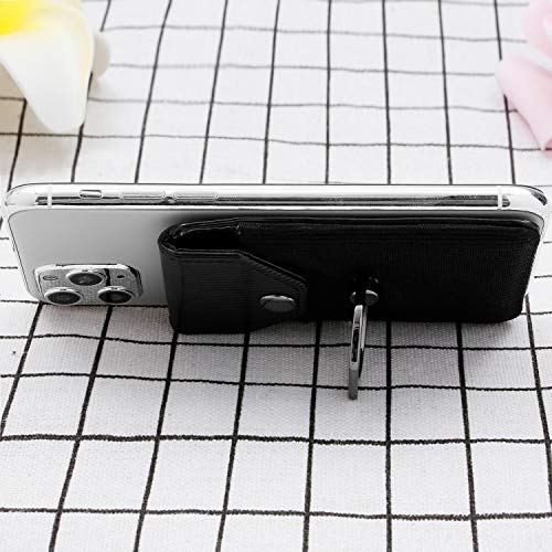 Self Adhesive Phone Card Wallet with Ring Stand Flip Cover, Polyester Black - color: Polyester Black