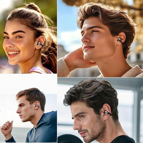 M100 Clip On Earbuds with Touchscreen Case , Wireless Open Ear Headphones for Glasses Small Ears,50h Battery Life,Lightweight 4.1g, Bluetooth 6.0 , IPX7 Waterproof , Earbuds for Running work out,black - color: Black