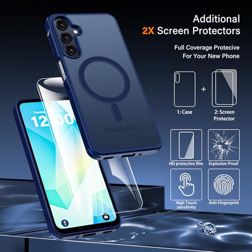 for Samsung Galaxy A16 5G Case with 2X Screen Protector, Magnetic Military Grade Shockproof Case Translucent Back Slim Rugged Bumper Cover for Galaxy A16 5G Phone Case-6.7 inch, Blue - color: Blue
