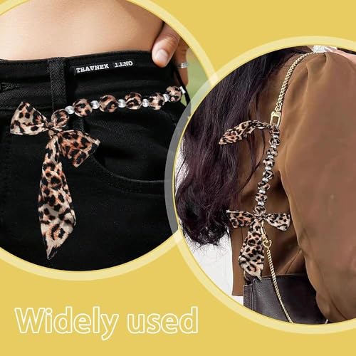 Phone Wrist Strap Lanyard Pearl Scarf Phone Wristlet Strap for Women Bag Chain Keychain - color: Leopard