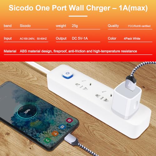 Charger Block for iPhone, Plug in Phone Charger, Sicodo 4Pack Single Port USB Wall Charge Fast Charging Adapter Cube Box for iPhone 16 15 14 13 SE(2020) 12/11pro/XS/XS Max,Samsung Galaxy S25/S24/S23 - color: White