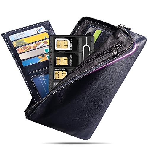 1 Pack SIM Card Holders with Tray Opener Pins, Card Storage Tool Set for Standard Micro Nano Micro-SD Memory Cards, with 3 Card Adapters and 1 Eject Pins - Black