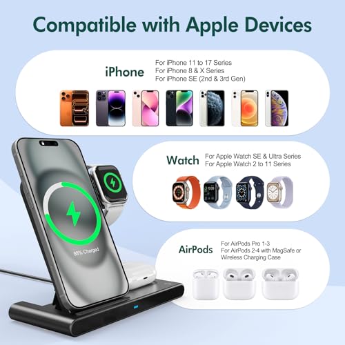 Wireless Charger Fast Charging Station 3 in 1 Charger Stand for Table